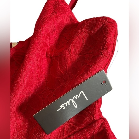 Lulus Way with Words Berry Red Floral Lace Skater Dress Full Skirt Fitted Waist - Picture 12 of 14